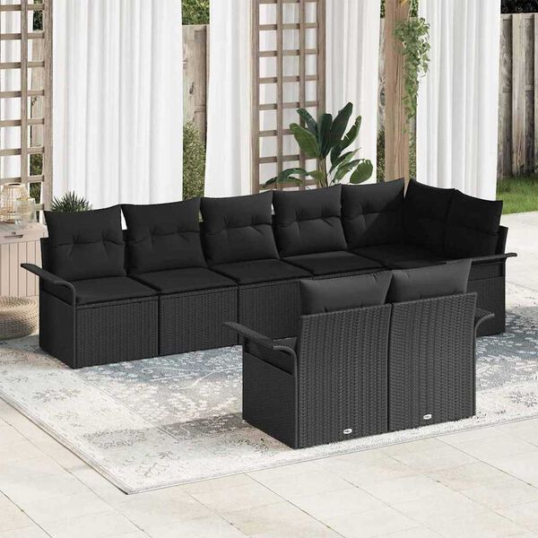 vidaXL Conjunto de sof&aacute; de jard&iacute;n 8 pcs Negro rat&aacute;n sint&eacute;tico