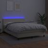 vidaXL Cama box spring colch&oacute;n y LED cuero sint&eacute;tico crema 140x190 cm