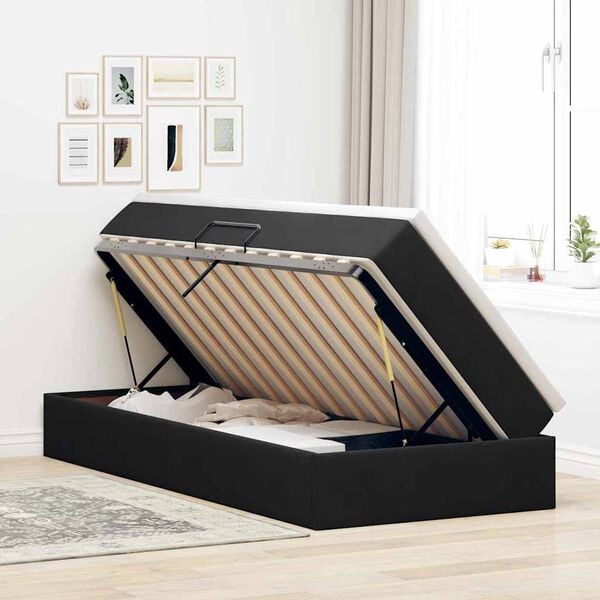 vidaXL Cama con almacenamiento y colch&oacute;n Negro 90 x 200 cm Terciopelo