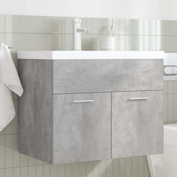 vidaXL Mueble de ba&ntilde;o con lavabo incorporado y grifo gris hormig&oacute;n