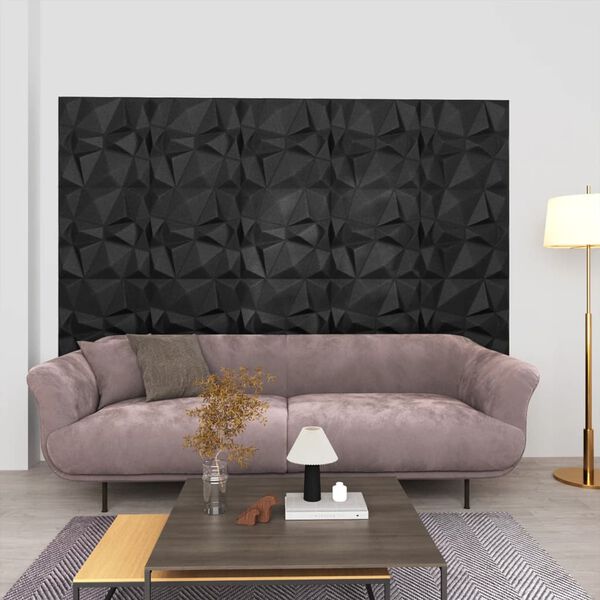 vidaXL Paneles de pared 3D 24 unidades negro diamante 6 m² 50x50 cm