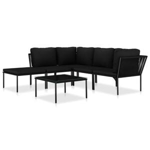 vidaXL Juego de muebles de jard&iacute;n con cojines 6 piezas PVC negro