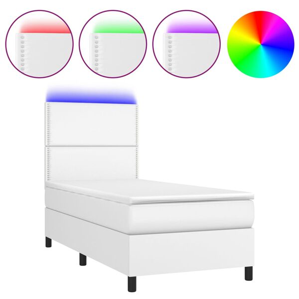 vidaXL Cama box spring colch&oacute;n y LED cuero sint&eacute;tico blanco 100x200 cm