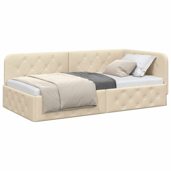 vidaXL Estructura de cama en esquina Crema 90 x 190 cm tela