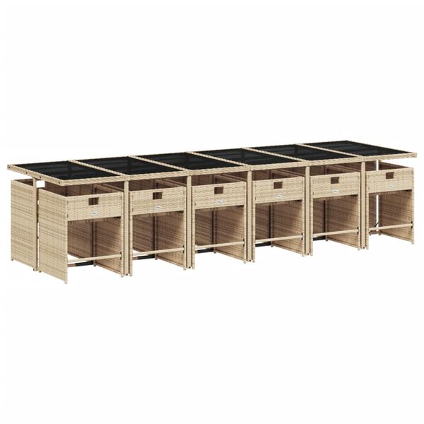 vidaXL Set comedor de jard&iacute;n con cojines 13 pzas rat&aacute;n sint&eacute;tico beige