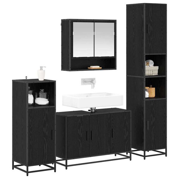 vidaXL Juego de muebles de ba&ntilde;o 4 pcs Roble Negro Madera de ingenier&iacute;a
