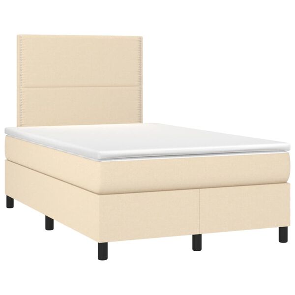 vidaXL Cama box spring con colch&oacute;n y LED tela crema 120x200 cm