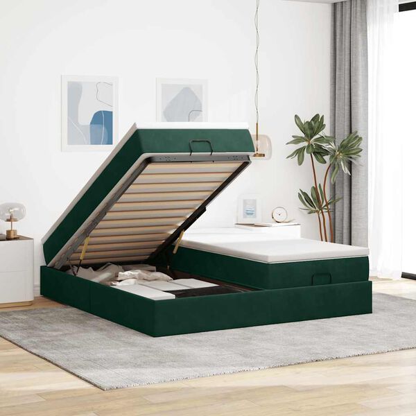 vidaXL Estructura de cama otomana colchones terciopelo verde oscuro