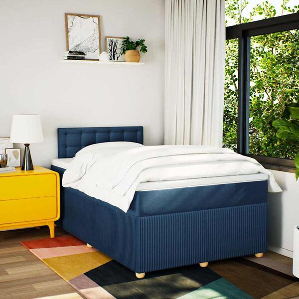 vidaXL Cama box spring con colch&oacute;n tela azul 120x190 cm