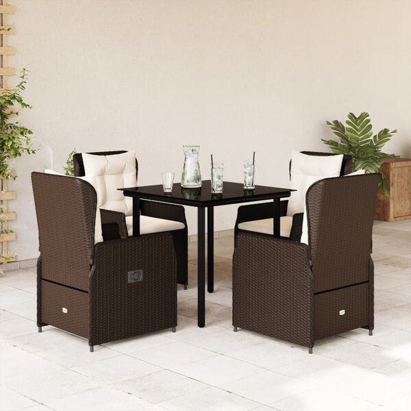 vidaXL Set comedor de jard&iacute;n 5 piezas y cojines rat&aacute;n sint&eacute;tico marr&oacute;n