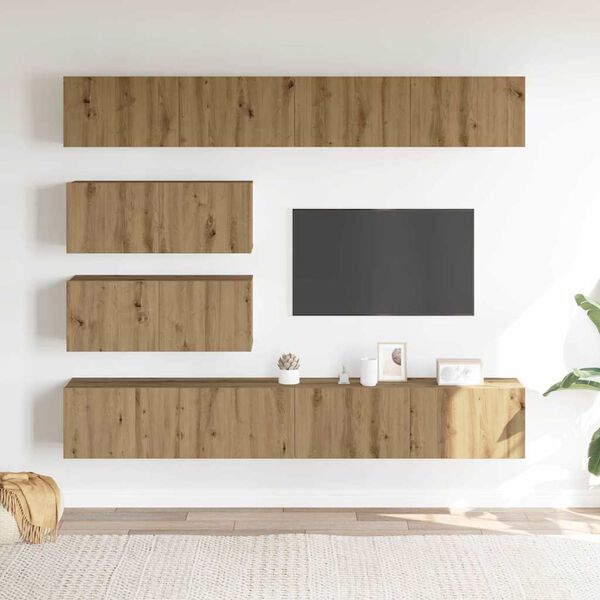 vidaXL Mueble para TV de pared madera contrachapada artesanal 6 piezas