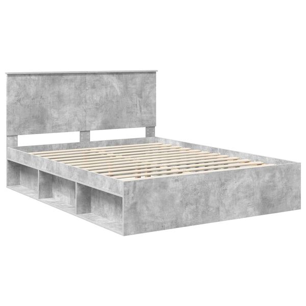 vidaXL Estructura de cama con cabecera Gris concreto 150 x 200 cm