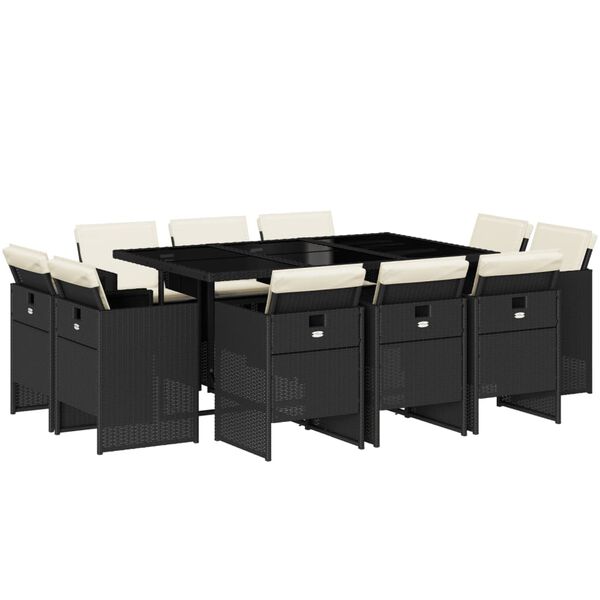 vidaXL Set de comedor jard&iacute;n 11 pzas con cojines rat&aacute;n sint&eacute;tico negro
