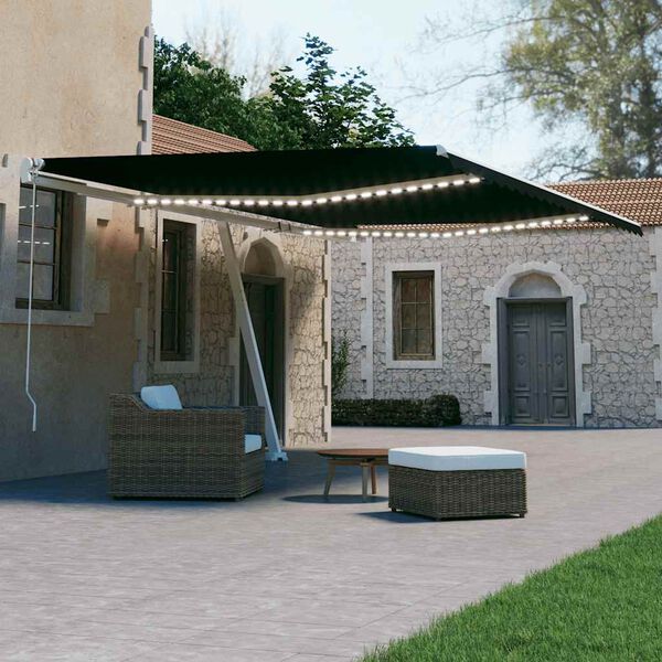 vidaXL Toldo autom&aacute;tico LED sensor de viento gris antracita 600x300 cm