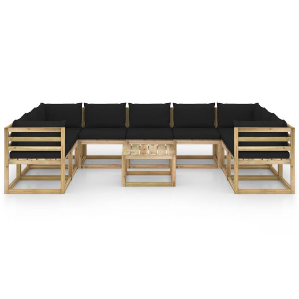 vidaXL Set de muebles de jard&iacute;n 10 pzas con cojines madera impregnada