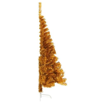 vidaXL Medio árbol de Navidad artificial con soporte PET dorado 180 cm