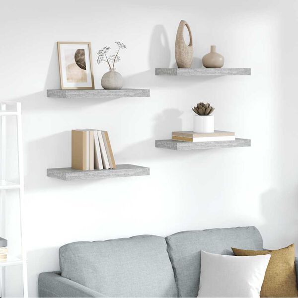 vidaXL Estantes flotantes pared 4 uds MDF gris hormig&oacute;n 50x23x3,8 cm