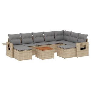 vidaXL Juego de sof&aacute;s jard&iacute;n con cojines beige 10 pzas rat&aacute;n sint&eacute;tico