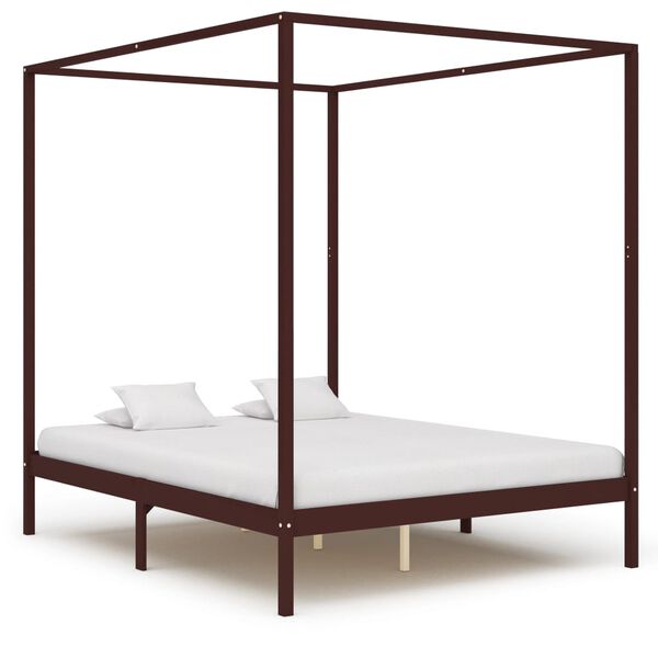 vidaXL Estructura de cama dosel 2 cajones pino marr&oacute;n oscuro 180x200cm