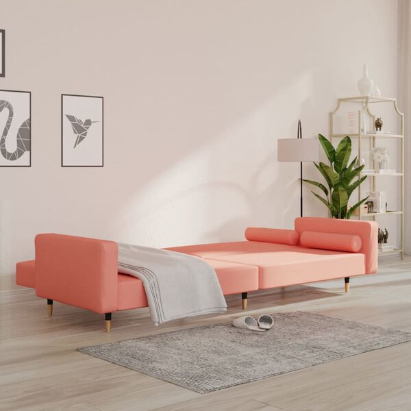 vidaXL Sof&aacute; cama de 2 plazas con dos almohadas terciopelo rosa
