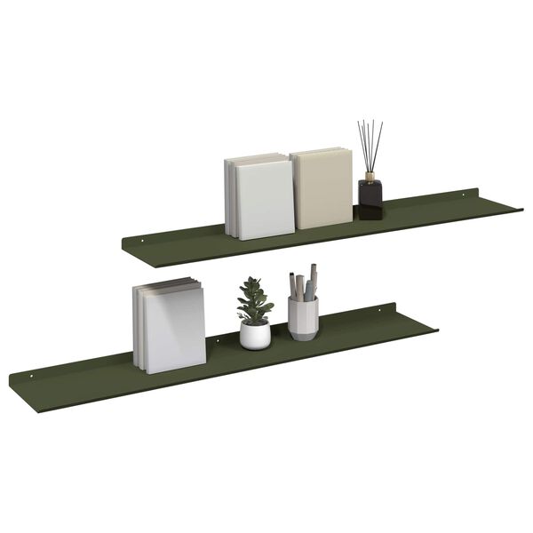 vidaXL Estante flotante 2 pcs Verde Oliva 100 x 18 x 2,5 cm Acero
