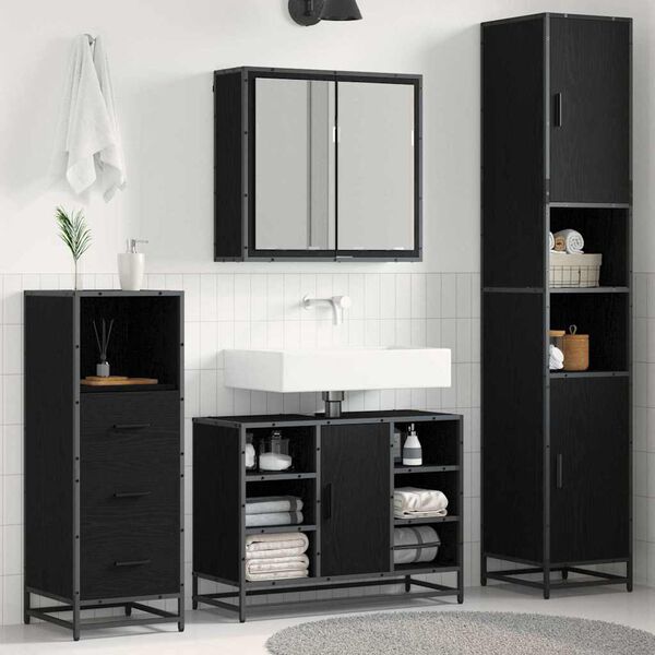 vidaXL Juego de muebles de ba&ntilde;o 3 pcs Roble Negro Madera de ingenier&iacute;a