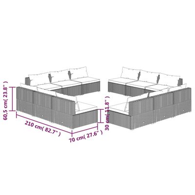 vidaXL Set muebles de jardín y cojines 12 pzas ratán sintético marrón