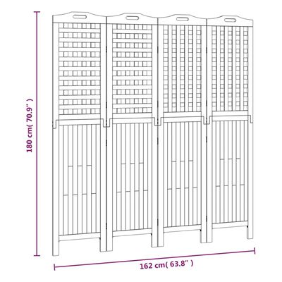 Biombo de 4 paneles de madera maciza de acacia 162x2x180 cm - referencia  Mqm-318549