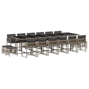 vidaXL Set comedor de jard&iacute;n 17 pzas y cojines rat&aacute;n sint&eacute;tico gris