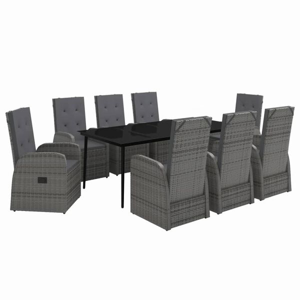 vidaXL Juego de comedor de jardín 9 pzas con cojines gris