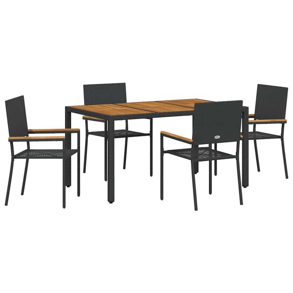 vidaXL Conjunto de Comedor de Jard&iacute;n 5 pcs Negro rat&aacute;n sint&eacute;tico