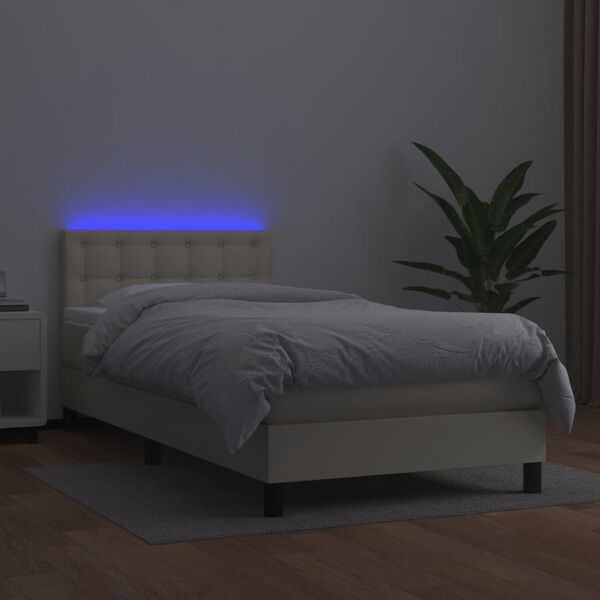 vidaXL Cama box spring y colch&oacute;n LED cuero sint&eacute;tico crema 80x200 cm