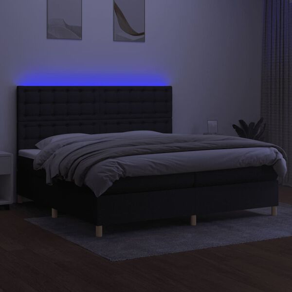 vidaXL Cama box spring colch&oacute;n y luces LED tela negro 200x200 cm