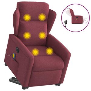 vidaXL Sill&oacute;n de masaje el&eacute;ctrico reclinable elevable tela rojo tinto