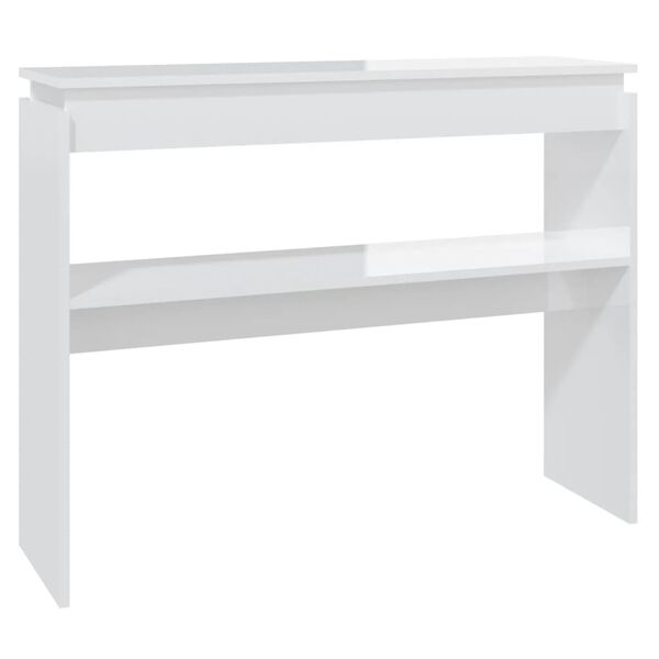 vidaXL Mesa consola madera contrachapada blanco brillante 102x30x80 cm