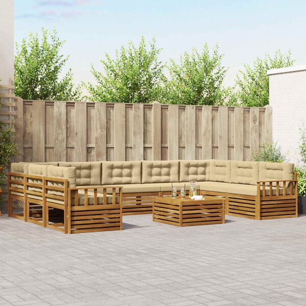 vidaXL Juegos de sof&aacute;s 10 pcs Natural y Beige Madera de Acacia S&oacute;lida