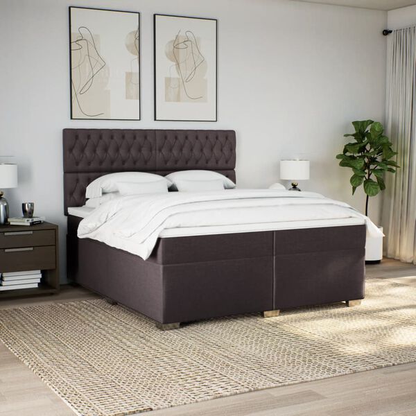 vidaXL Cama box spring con colch&oacute;n tela marr&oacute;n oscuro 200x200 cm
