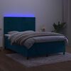 vidaXL Cama box spring colch&oacute;n y LED terciopelo azul oscuro 140x200 cm