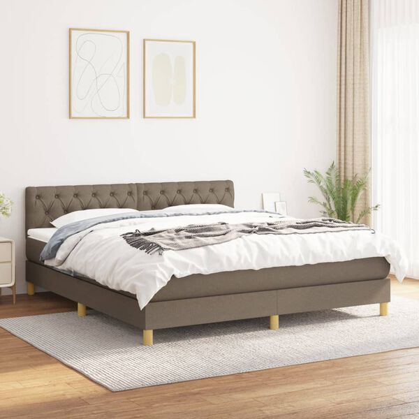 vidaXL Cama box spring con colch&oacute;n tela gris taupe 160x200 cm