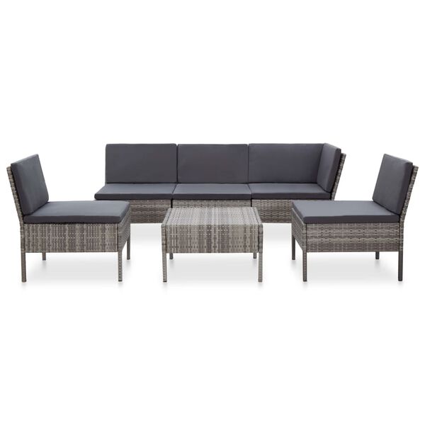 vidaXL Set de muebles de jardín 6 pzas y cojines ratán sintético gris