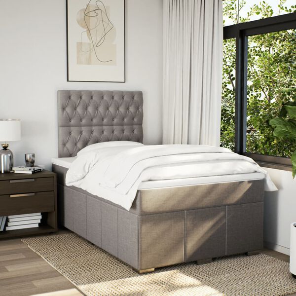 vidaXL Cama box spring con colch&oacute;n tela gris taupe 120x190 cm
