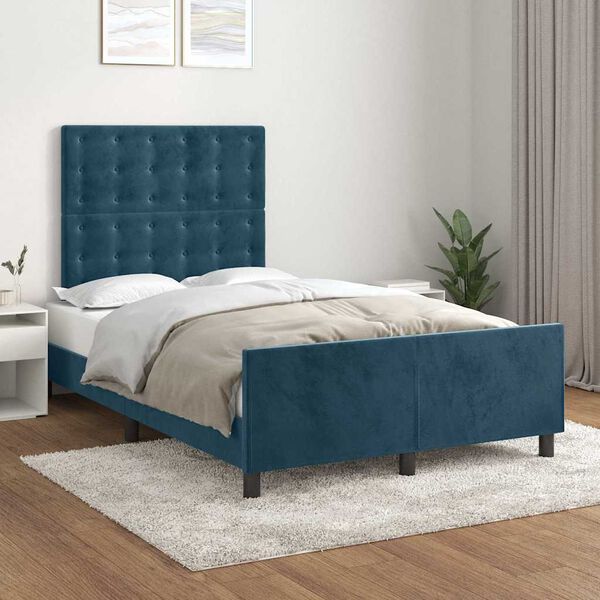 vidaXL Estructura de cama sin colch&oacute;n terciopelo azul oscuro 120x200cm