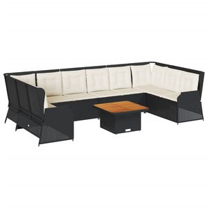 vidaXL Set de muebles de jard&iacute;n y cojines 7 pzas rat&aacute;n sint&eacute;tico negro