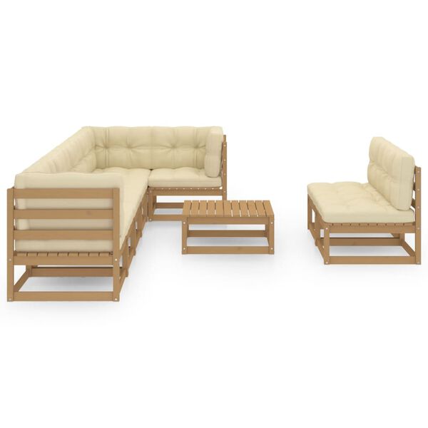 vidaXL Juego de muebles de jard&iacute;n 9 pzas y cojines madera maciza pino