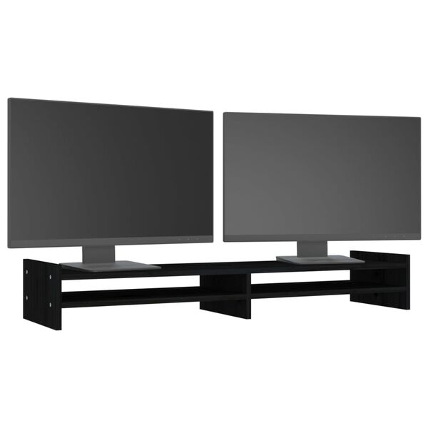 vidaXL Soporte para monitor madera maciza de pino negro 100x27x15 cm