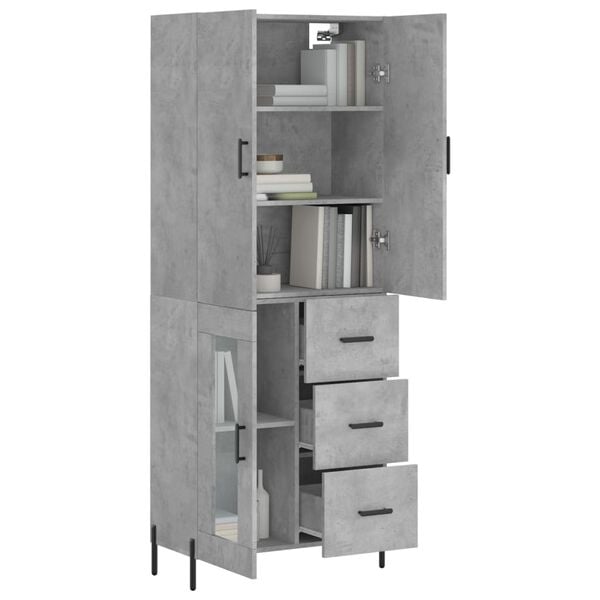 vidaXL Aparador alto madera contrachapada gris hormig&oacute;n 69,5x34x180 cm