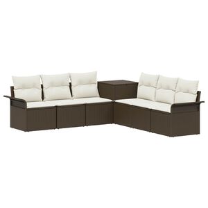 vidaXL Juego de Sof&aacute; 7 uds. Marr&oacute;n y Crema Blanca