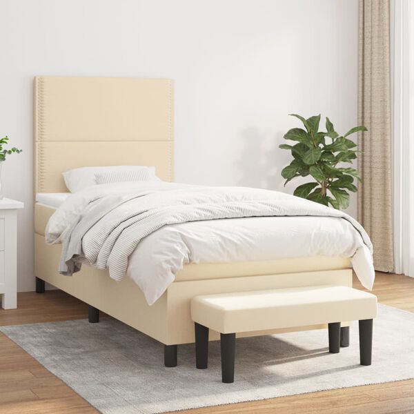 vidaXL Cama box spring con colch&oacute;n tela color crema 100x200 cm
