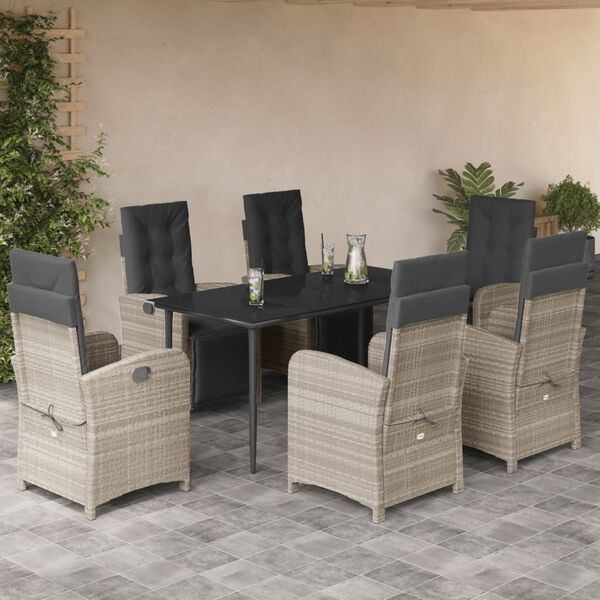 vidaXL Set comedor jard&iacute;n 7 pzas y cojines rat&aacute;n sint&eacute;tico gris claro