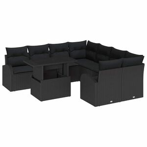 vidaXL Conjunto de sof&aacute; de jard&iacute;n 9 pcs Negro rat&aacute;n sint&eacute;tico